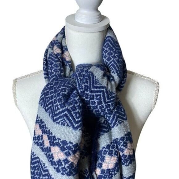 Prince & Fox Fair Isle Scarf Wrap Blue Pink New Cabincore Winter - Picture 2 of 11